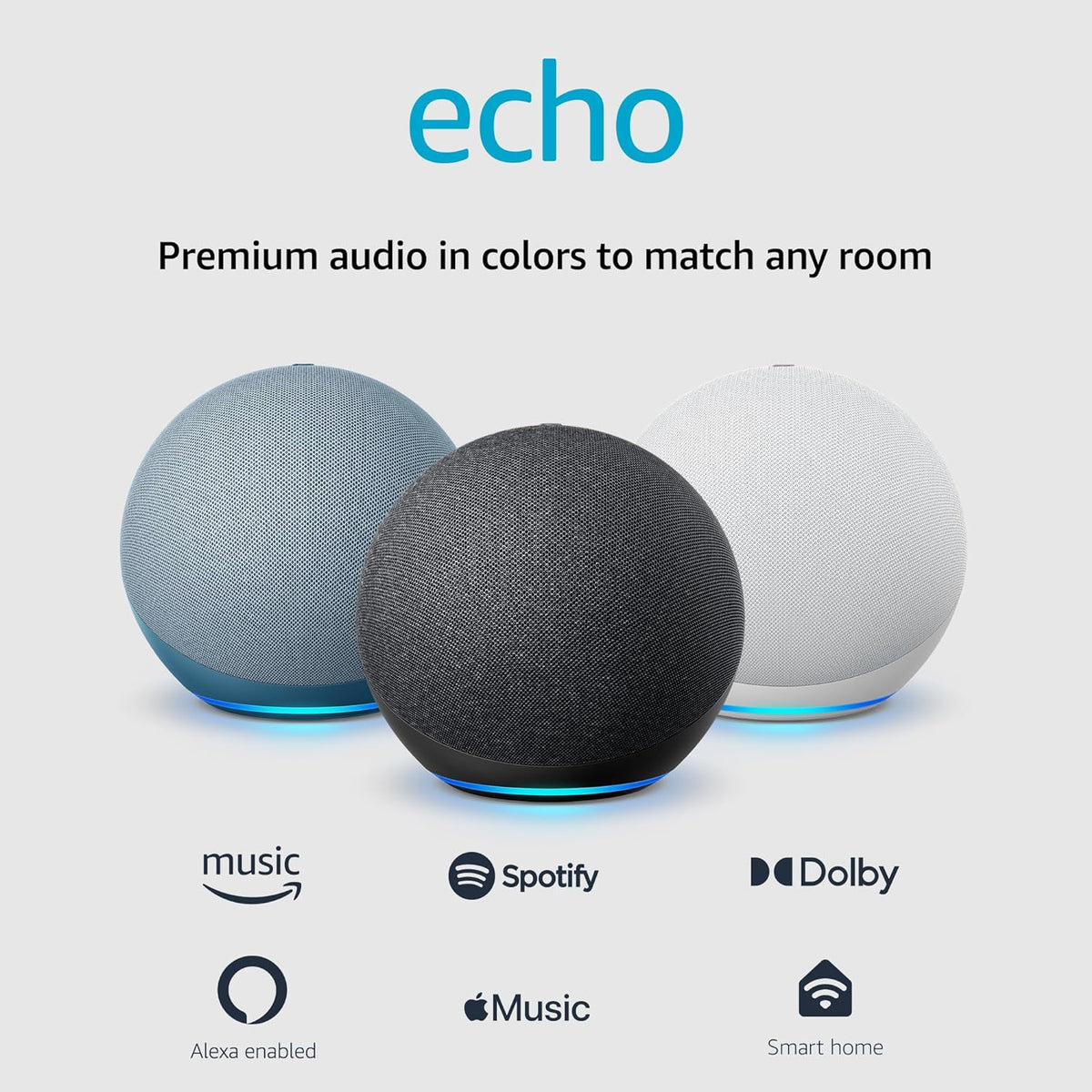 Echo (Newest Model), Alexa Speaker with Premium Sound, Ideal for Large Bedrooms, Living Rooms and Kitchens, Twilight Blue-AM1502