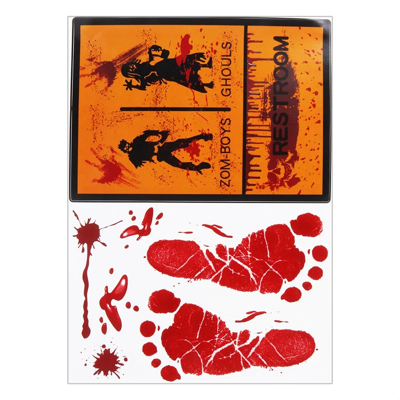 Halloween Decoration Horror Bloodstain Wall Sticker Handprint Footprint Blood Skull Window Sticker Halloween Party Horror Sticke