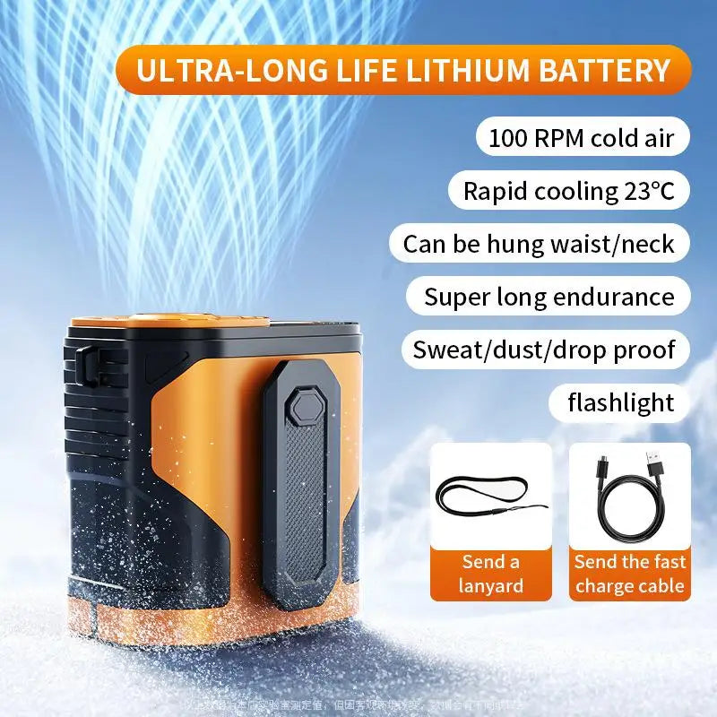 new Outdoor Portable Waist Fan Hanging Neck Fan Strong Wind Cold Air LED Lighting Waterproof For Sports Courier Outdoor