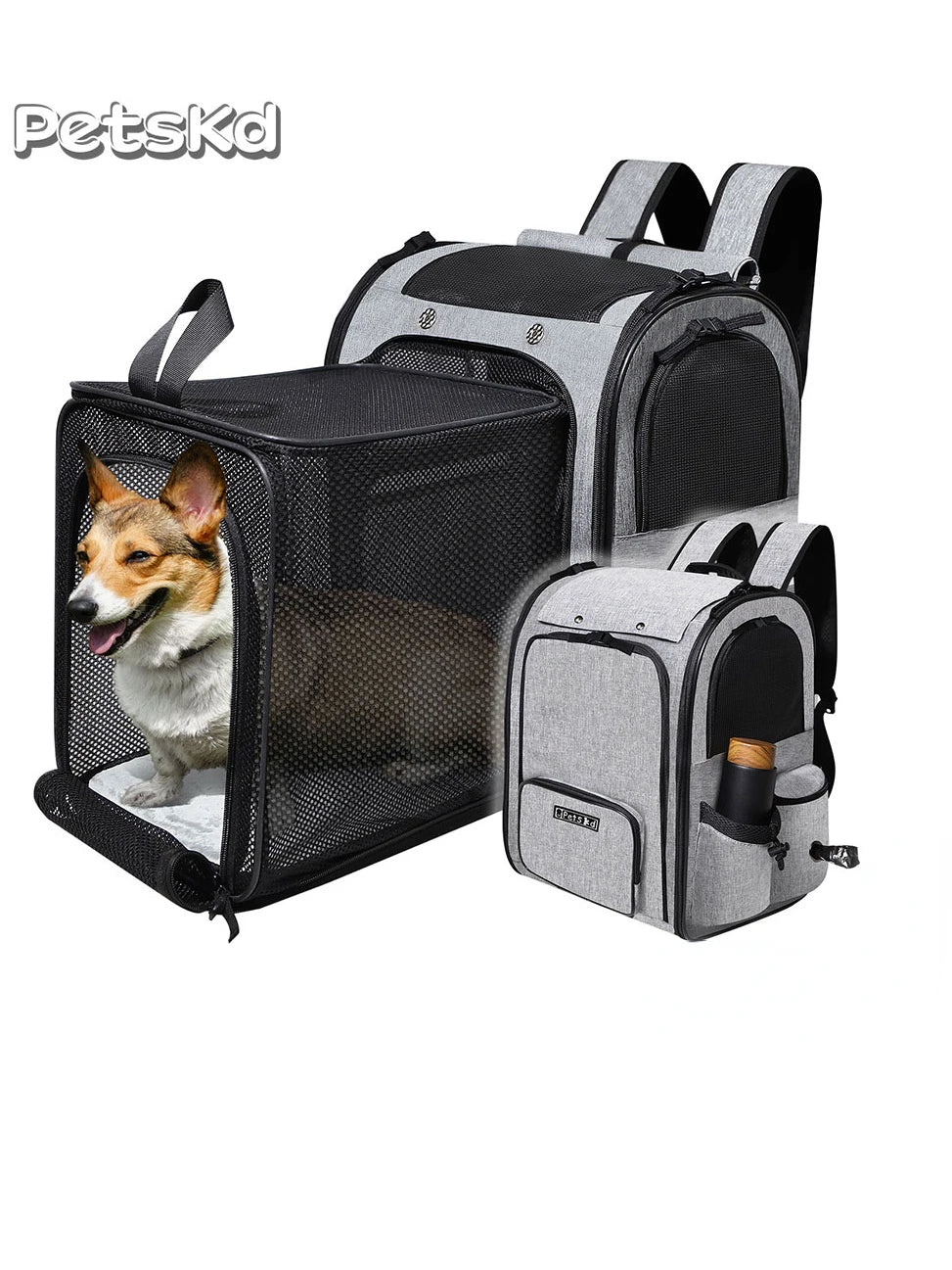 Expandable Foldable Pet Backpack - Ideal for Small Dogs and Cats, Spacious and Convenient with Zipper Closure