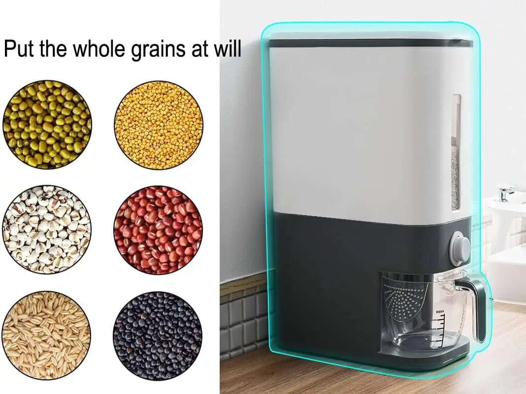25 Lbs Rice Dispenser, Large Grain Container Storage with Lid Measuring Cylinder Moisture Proof Household Cereal Dispenser