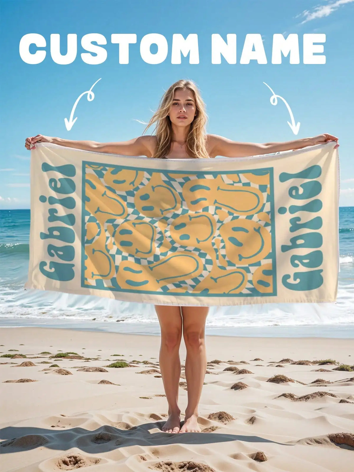 1pc Custom Name Beach Towel, Pool Towel, Personalized Name Beach Towel, Personalized Bath Towel, Letter Combination Beach Towel
