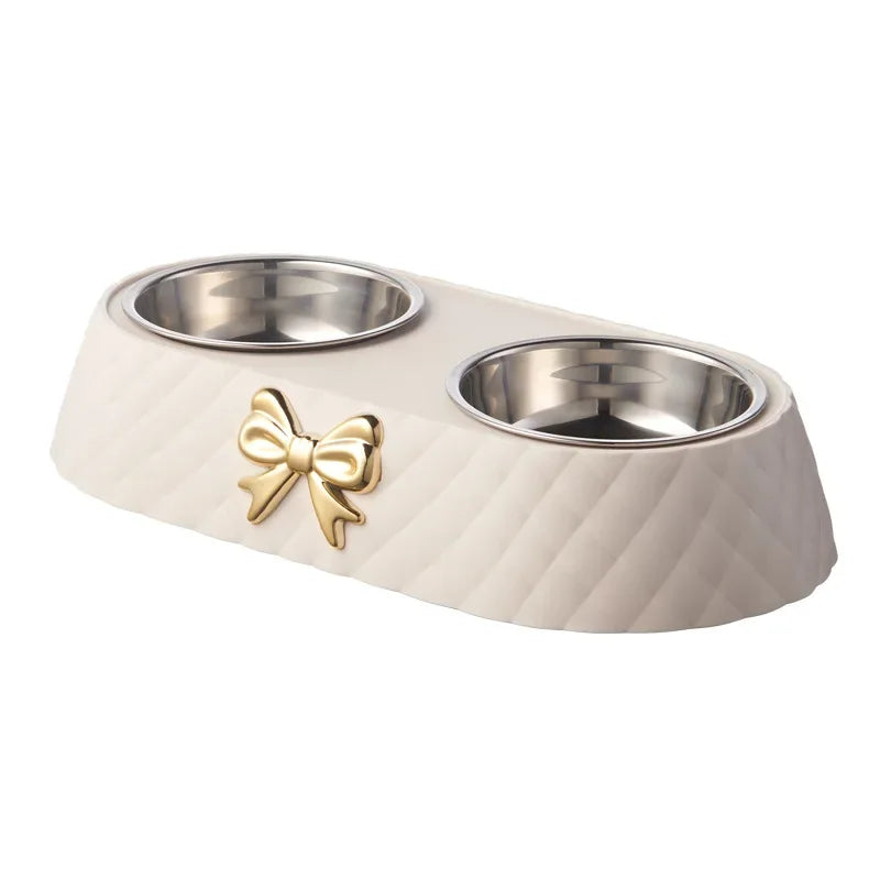 Pet Bowtie Double Bowl for Dogs and Cats - Food and Water Dish