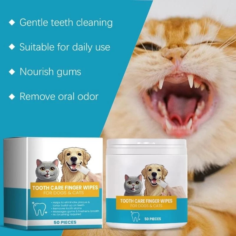 50pcs Pet Teeth Care Finger Wipes Daily Use Dog Cats Dental Care Finger Sleeves .Y5GA