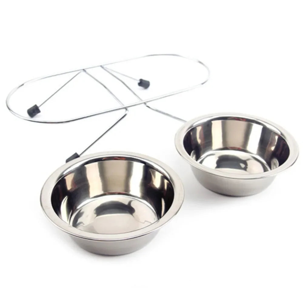 Double Stainless Steel Pet Bowls with Iron Stand - Anti-Slip Puppy Feeder