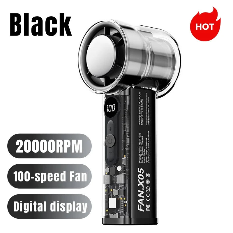 Fan X05 Mecha 100-speed Fan USB 20000RPM Violent Turbine Fan Handheld Refrigeration Ice Compress Fan Camping Travel