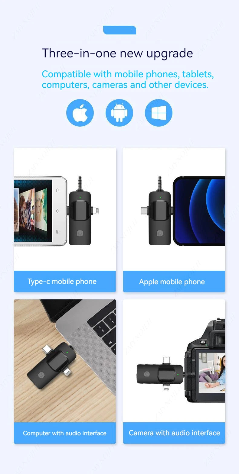 4 in 1 Wireless Lavalier Microphone 3.5Mm Intelligent Noise-Reducing Mic for Iphone Android SLR Camera Loudspeaker Speake Radio-ADS1502