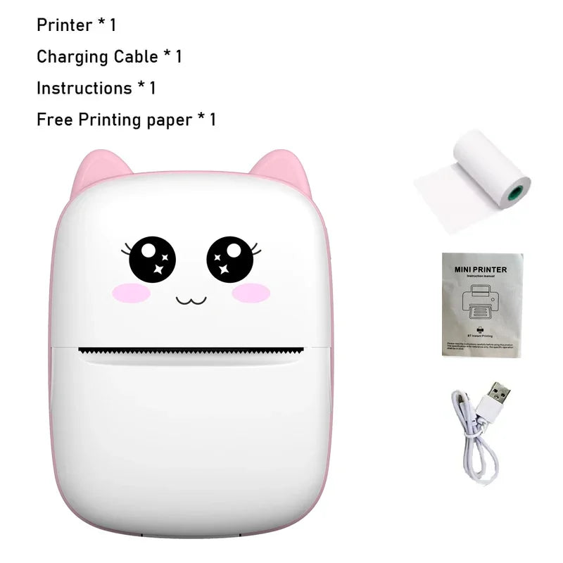 Portable Thermal Printer Mini Cat Print Photo Pocket Thermal Label Printer 58Mm Printing Wireless Bluetooth Android Ios Printers-ADS1402