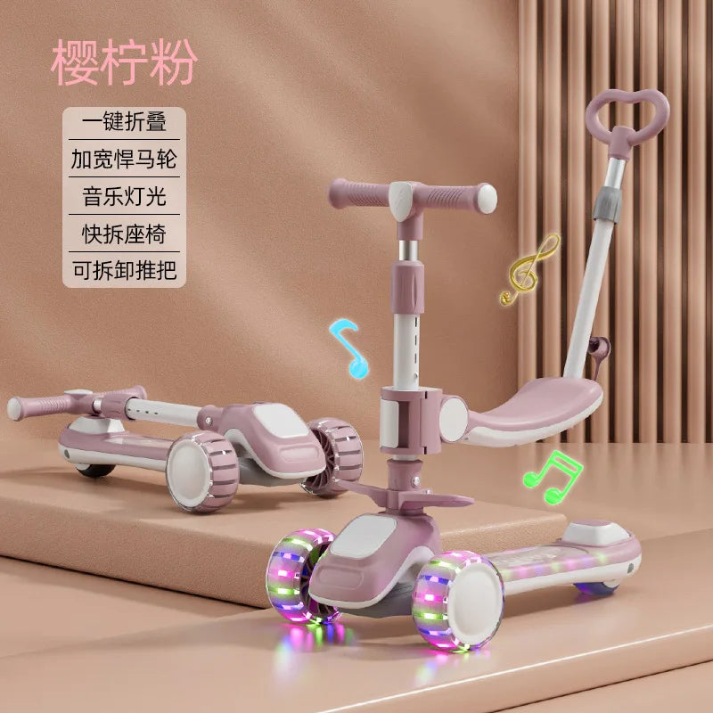 New Children's Scooter Multifunctional Toy Car for Boys and Girls with Guardrails Universal Wheels Five in One Children Scooter