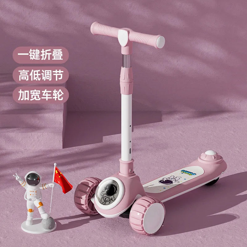 Cycling City Foldable Space Children's Scooter With Seat Push Handle Baby Toy Car Super Load-bearing Music Flash Wheel Scooter