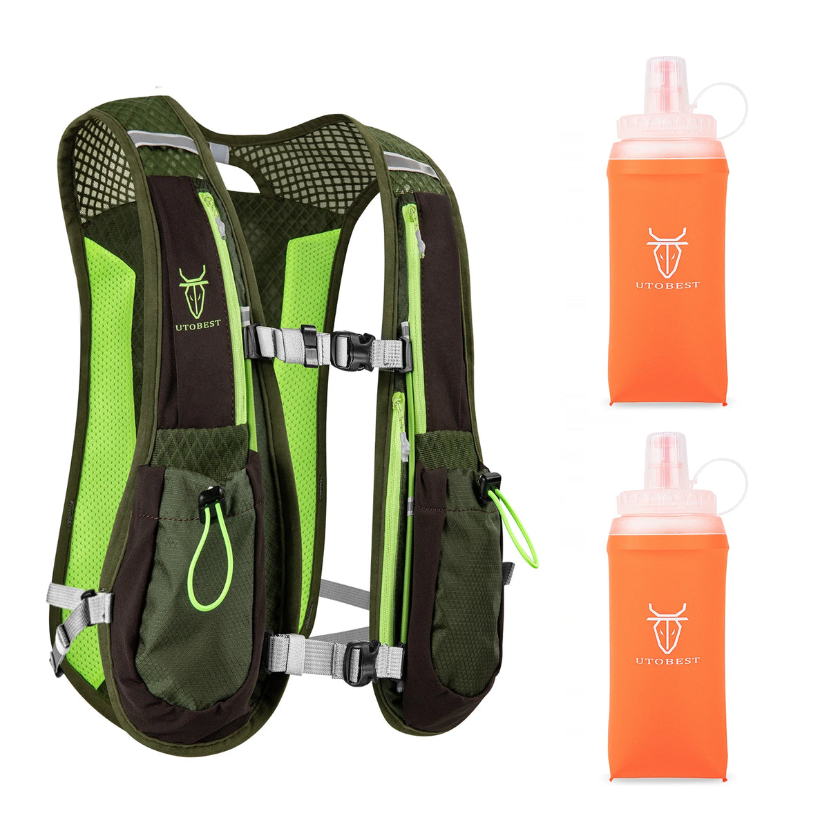 UTOBEST Running Hydration Vest 5L Lightweight Hydration Backpack with 2pcs 350ml Water Bottles for Bicycle Marathon Hiking