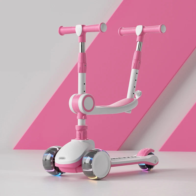 For 2-12 Years Children Cycling Kick Scooter With Seat And Pusher Flash Wheels Board Kid Music Pedal Scooters Adjustable Height