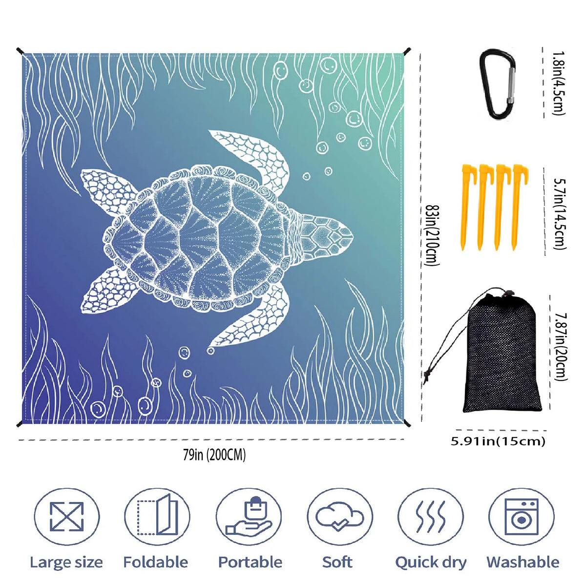 Beach Blanket Waterproof Sandproof Foldable Large Lightweight Pad Portable Soft Quick Dry Picnic Mat for Outdoor Travel Camping