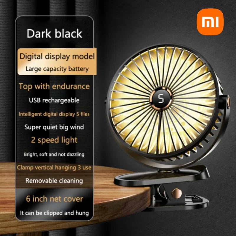 Xiaomi Clip-on Fan 5 Speed Quiet Rechargeable Home Desktop Portable Air Circulator Wireless Fan Light With LED Display For Camp