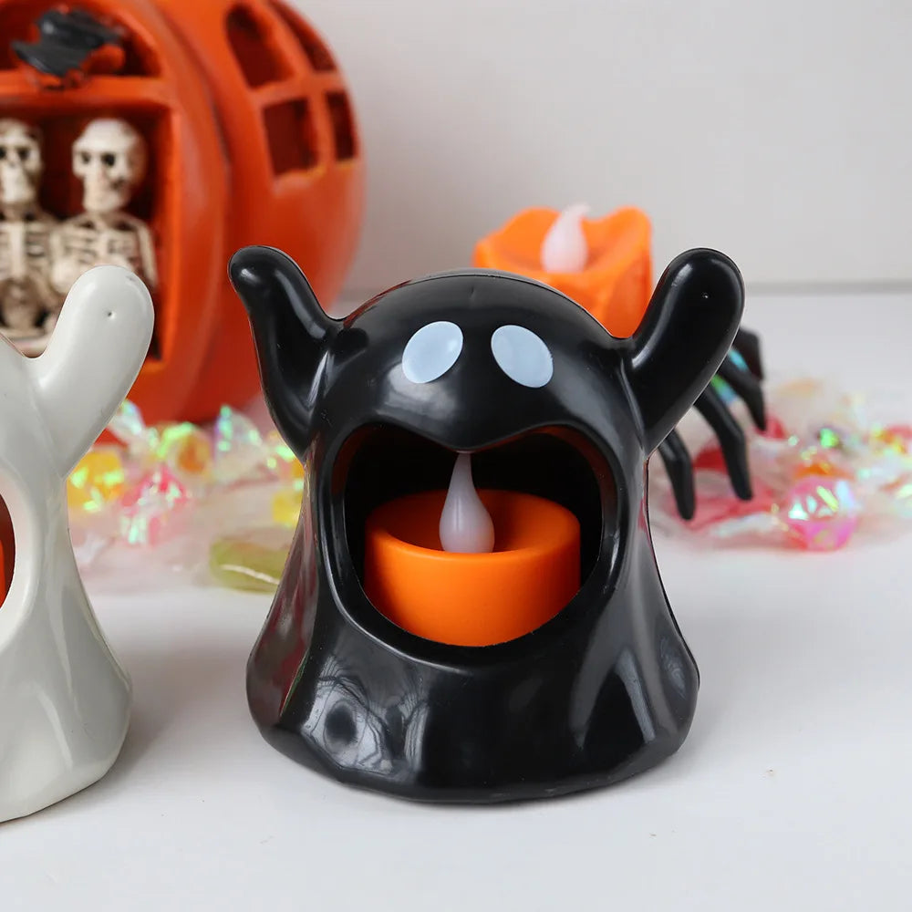 2024 New Halloween Ghost Lamp With LED Flameless Candles Decorative Halloween Party Ghosts Horror Atmosphere Props Decoration