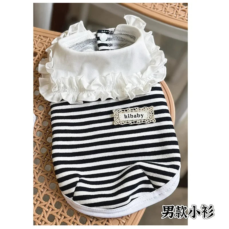 Pet Summer Clothes Pet Couple Striped Shirt Pet Tank Top Dog Cat Universal Knitted Teddy Shirt Puppy Clothing Dog Cooling Vest