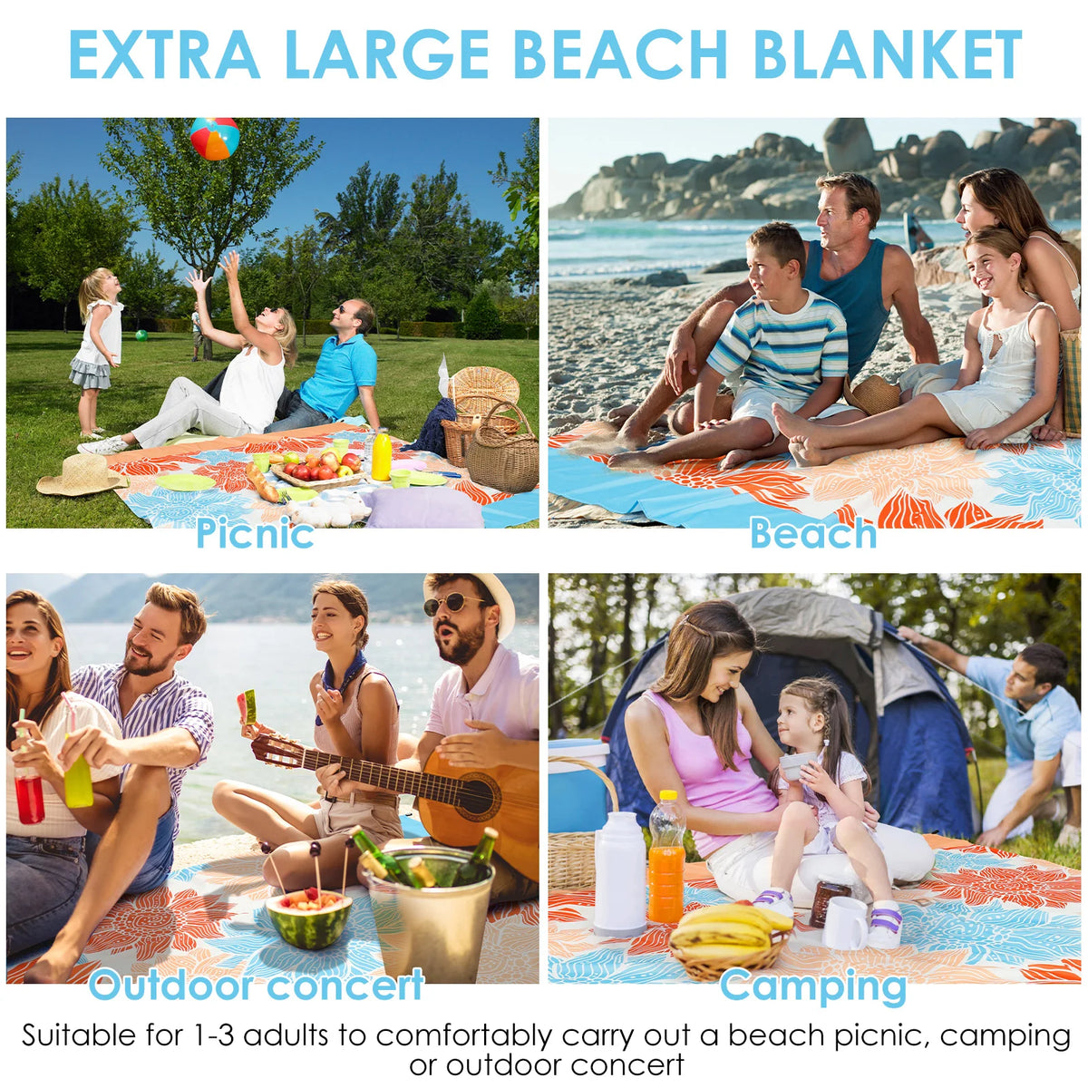 Beach Blanket Picnic Mat 210x200cm Waterproof Sandproof Portable Outdoor Sports Travel Hiking Camping Blanket