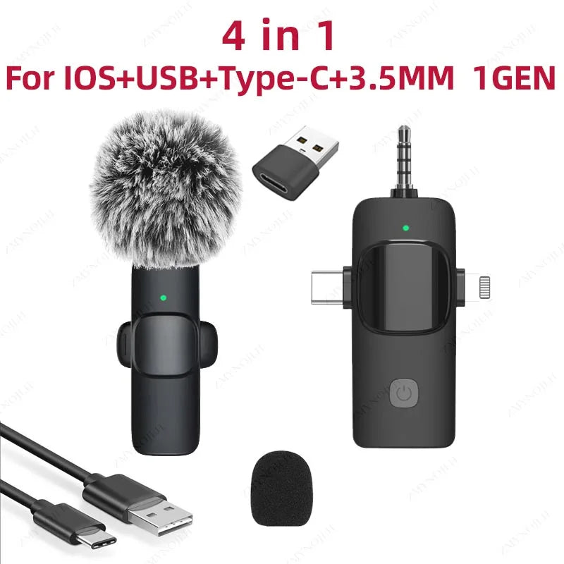 4 in 1 Wireless Lavalier Microphone 3.5Mm Intelligent Noise-Reducing Mic for Iphone Android SLR Camera Loudspeaker Speake Radio-ADS1502