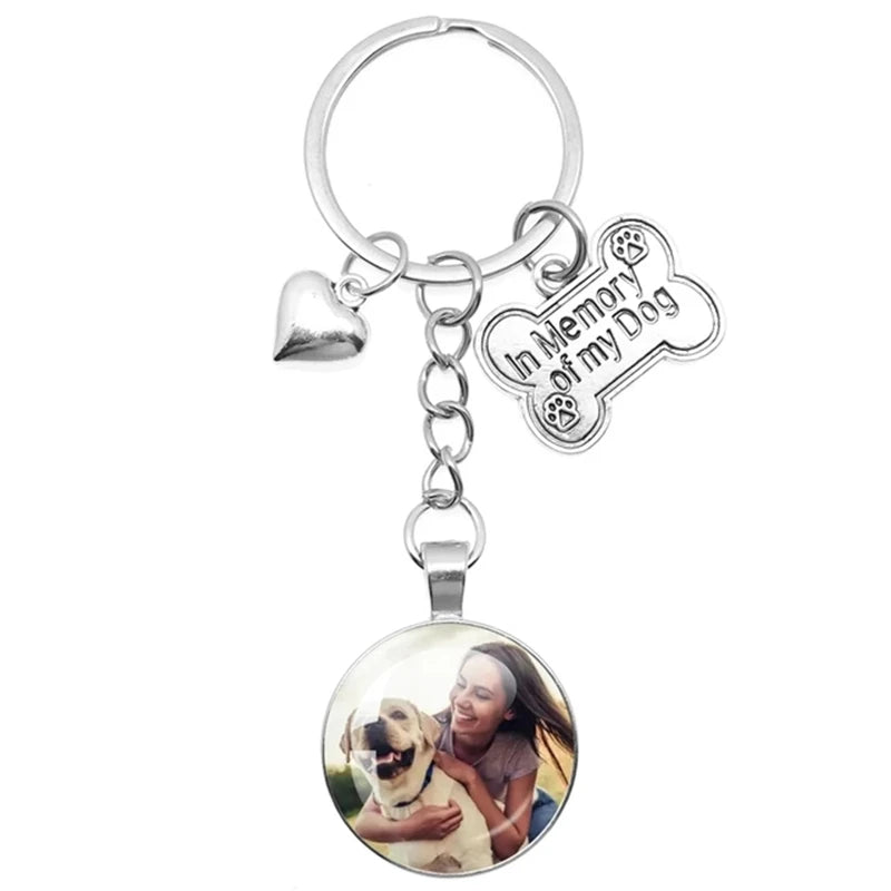 Custom Pet Photo Key Ring In Memory Of My Dog Mini Heart Claw Pendant Glass Keychain Car Key Man Women Favorite Souvenir Jewelry