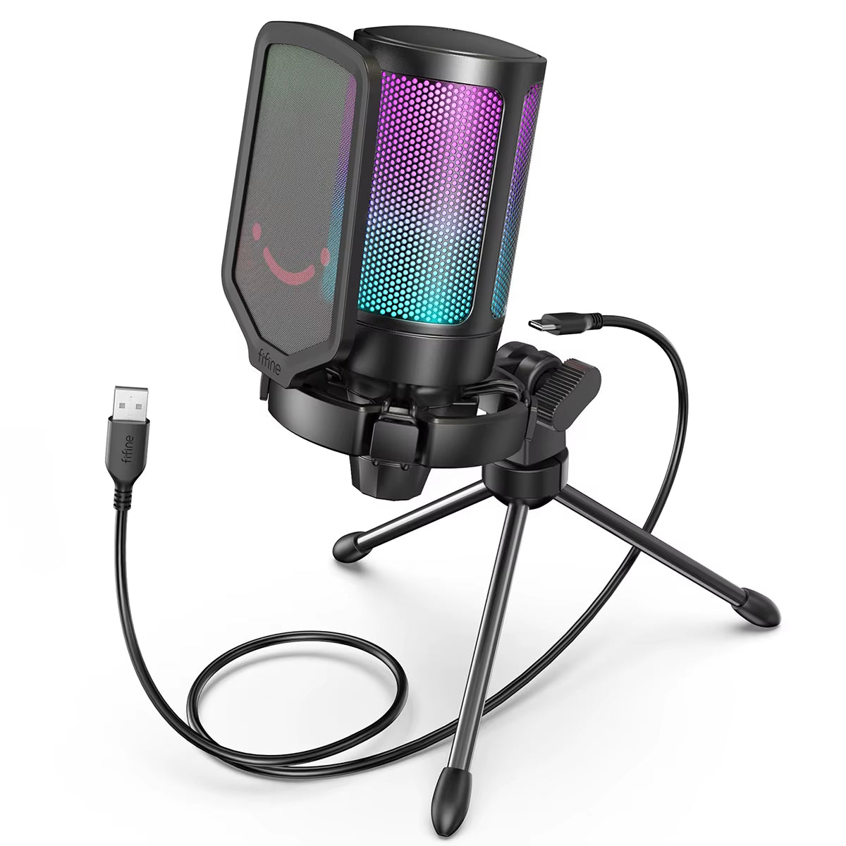 USB Condenser Gaming Microphone, for PC PS4 PS5 MAC with Pop Filter Shock Mount&Gain Control for Podcasts ,Ampligame A6V