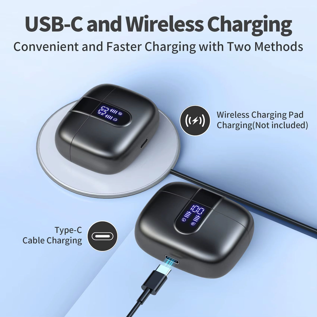 TWS LED Display Wireless Earbuds 50H Playback Mic Sport in Ear Buds Bluetooth Earphone for Smart Phone Laptop Computer
