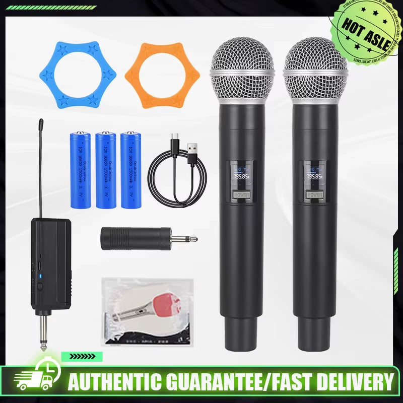 Wireless Microphone 2 Channel UHF Fixed Frequency Handheld Mic Microphone for Party Karaoke Professional Church Show Meeting-ADS1505