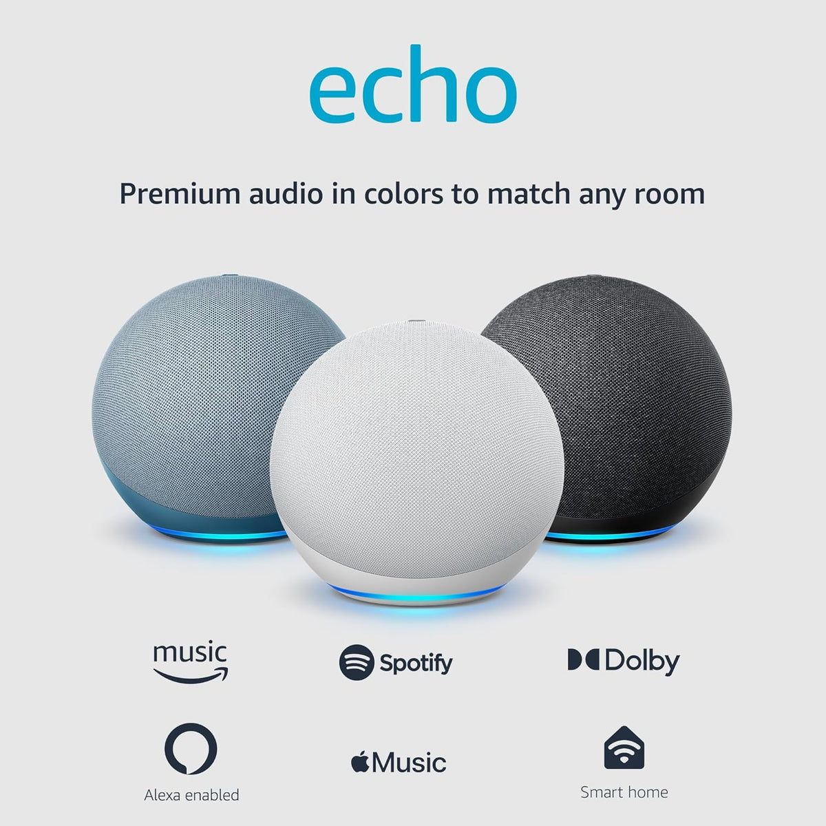 Echo (Newest Model), Alexa Speaker with Premium Sound, Ideal for Large Bedrooms, Living Rooms and Kitchens, Twilight Blue-AM1502