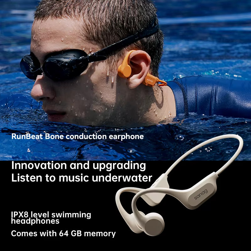 B60S Pro Max True Bone Conduction Bluetooth 5.3 Wireless Earphone IPX8 Swim Riding Headphones 64GB Memory MP3 Earbuds