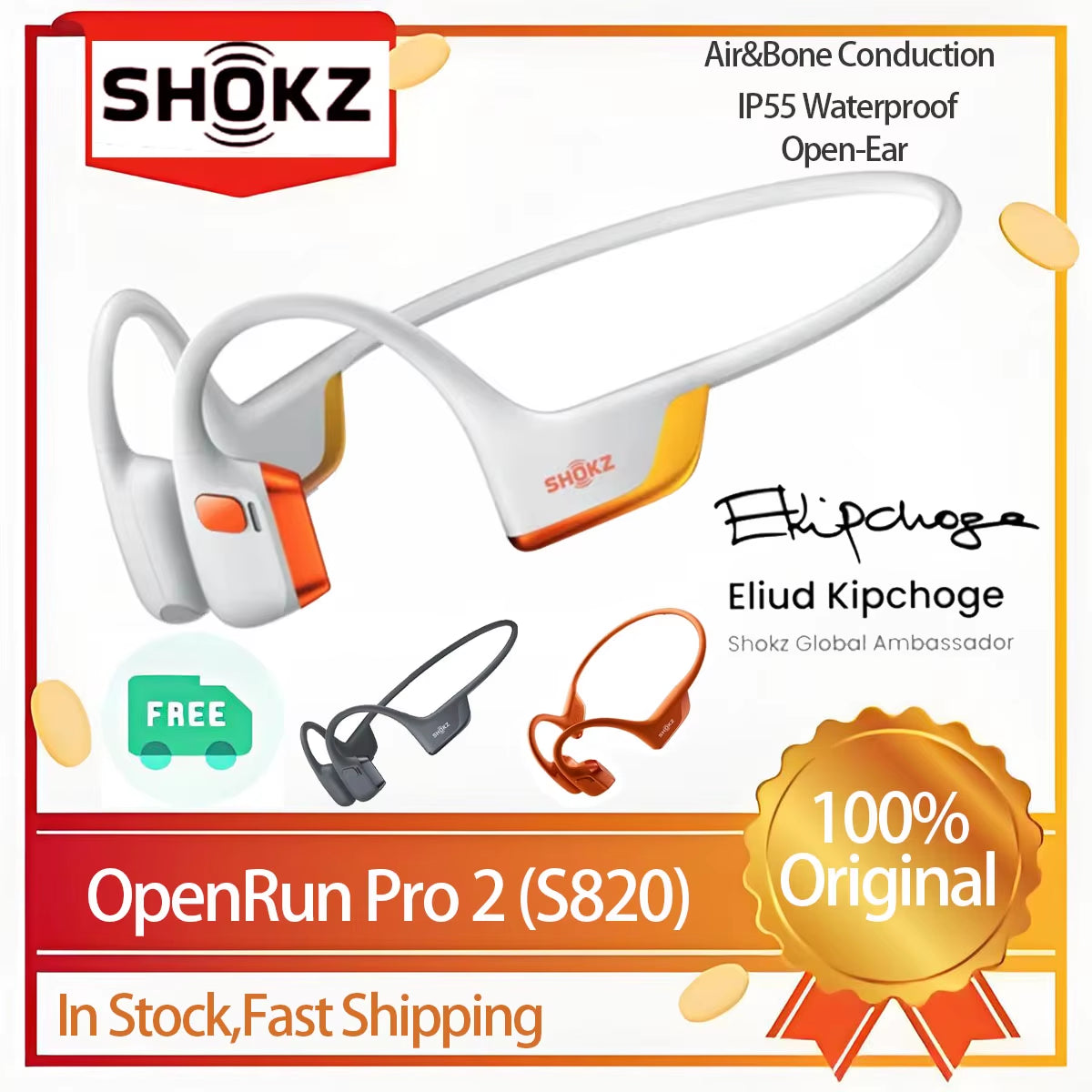 Original  Openrun Pro 2 S820 Bone Conduction Earphone Kipjoge Jointly Signed Wireless Bluetooth Waterproof Sports Open Ear