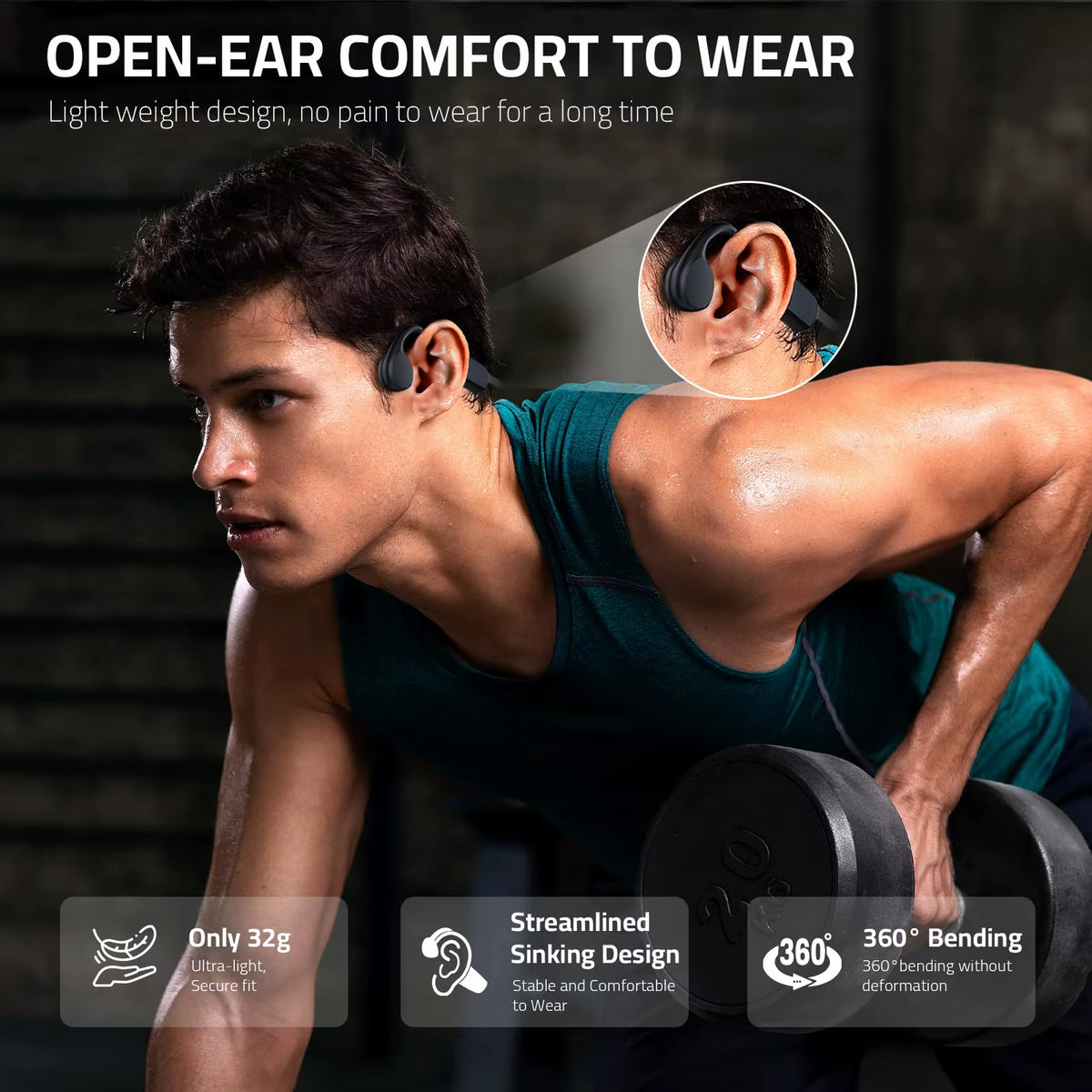 For Shokz Bone Conduction Earphone IPX8 Swimming Bone Conduction Headphone with Microphone 32GB MP3 Player for Sport Smartphone