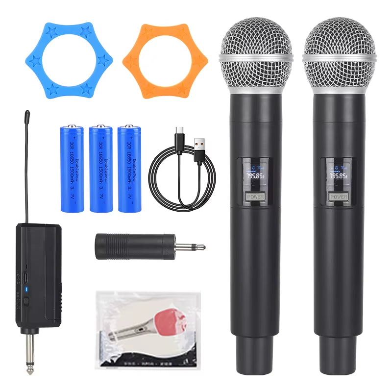 Wireless Microphone 2 Channel UHF Fixed Frequency Handheld Mic Microphone for Party Karaoke Professional Church Show Meeting-ADS1505