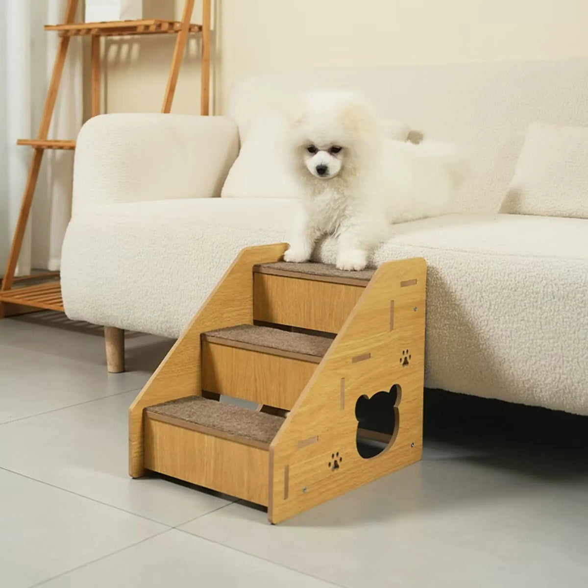 3-Tier Wooden Pet Steps Pet Stairs for High Bed Climbing Non-Slip Surface Wooden Dog Ramp Pet Steps to Access Couches and Beds