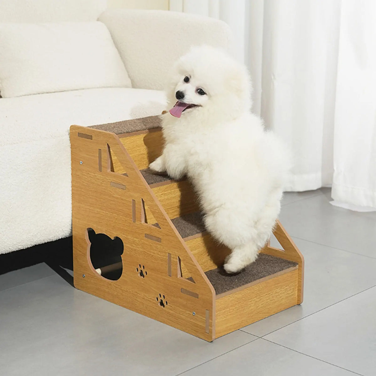 3-Tier Wooden Pet Steps Pet Stairs for High Bed Climbing Non-Slip Surface Wooden Dog Ramp Pet Steps to Access Couches and Beds