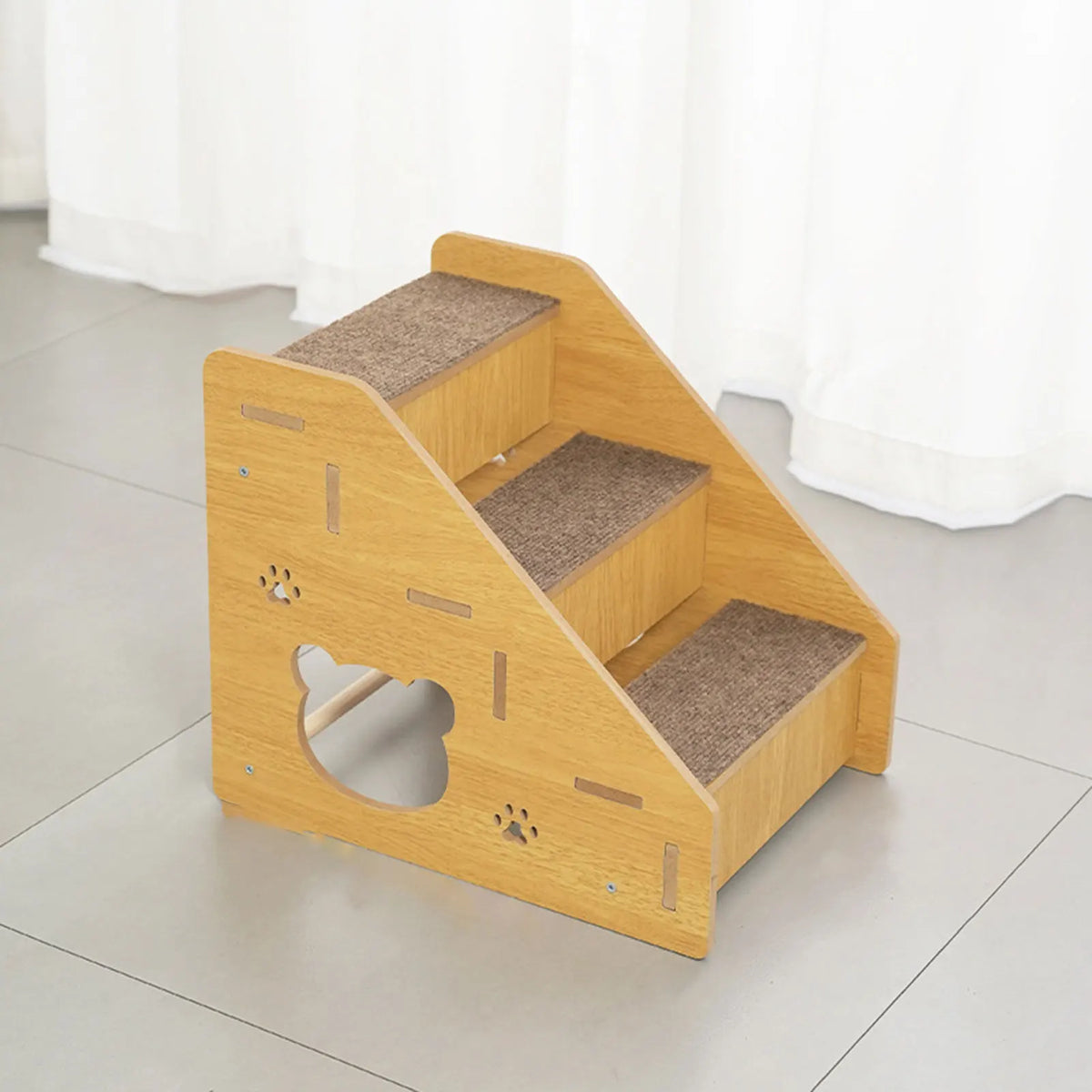 3-Tier Wooden Pet Steps Pet Stairs for High Bed Climbing Non-Slip Surface Wooden Dog Ramp Pet Steps to Access Couches and Beds