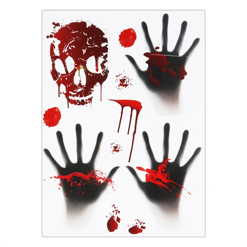 Halloween Decoration Horror Bloodstain Wall Sticker Handprint Footprint Blood Skull Window Sticker Halloween Party Horror Sticke