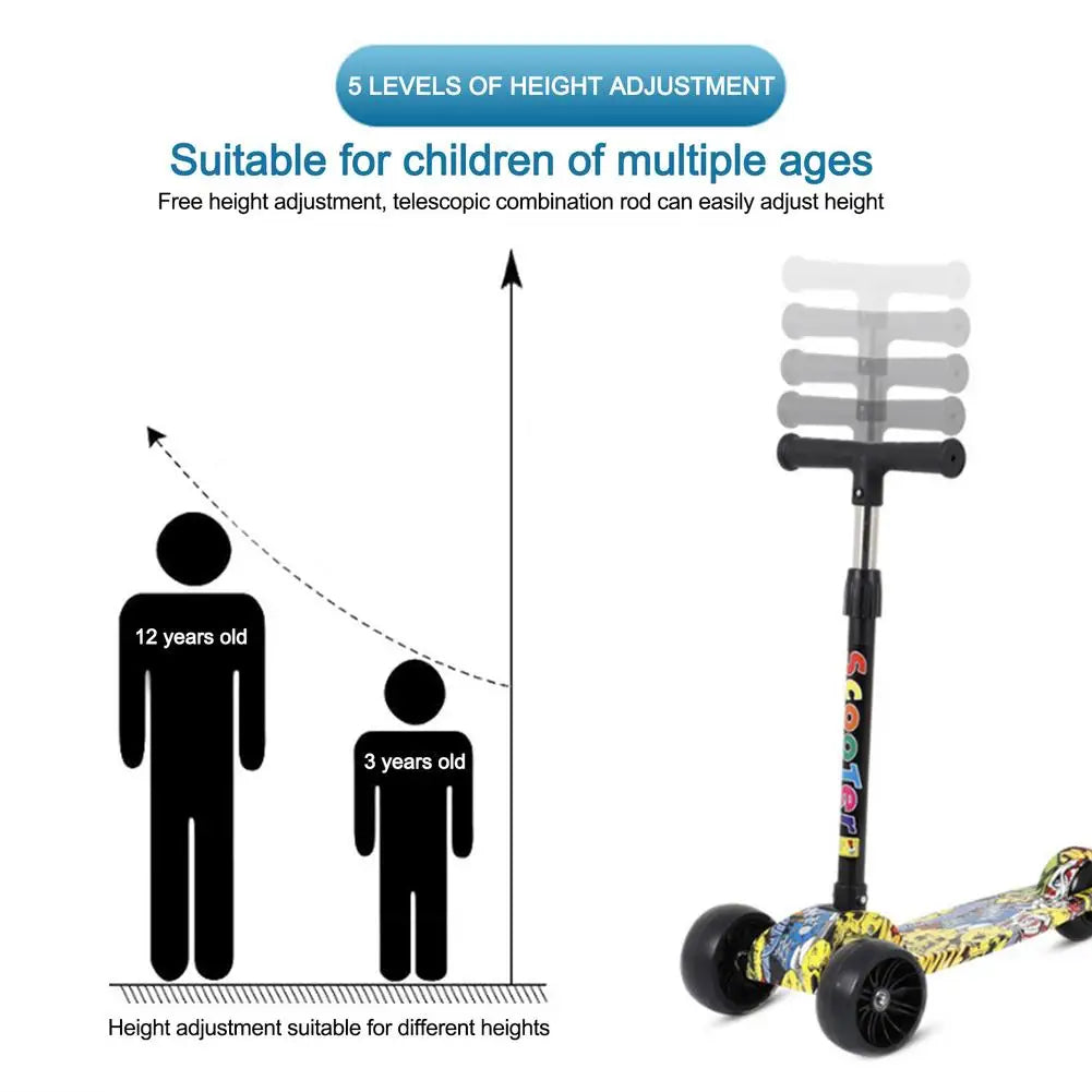 Child Scooter Folding Kick Scooter Adjustable Height Skateboard For Kids With LED Light Kateboard Outdoor Kids Foot Scooter