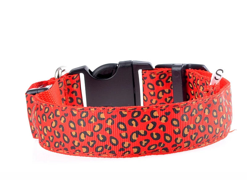 Leopard LED Dog Collar Luminous Adjustable Glowing Collar For Dogs Pet Night Safety Nylon Collar Luminous LED Bright Dog Collar