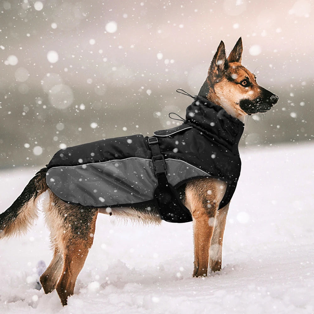 Winter Warm Waterproof Dog Jacket with Reflective Stripes – XL-6XL Coat for Medium & Large Dogs