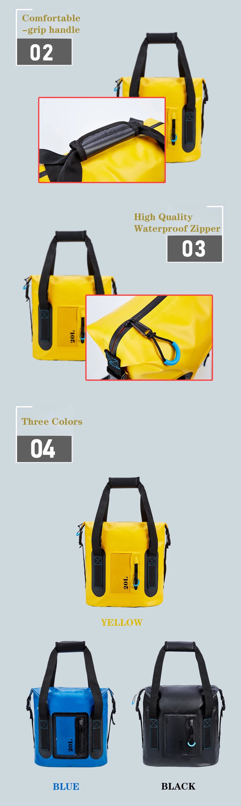 50L 70L 120L Outdoor Waterproof Dry Bag Water Sports Handle Packing Beach Swimming Luggage Camping Motocycle Game