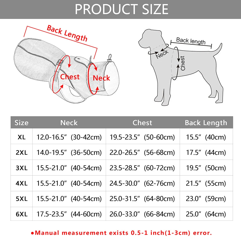Winter Warm Waterproof Dog Jacket with Reflective Stripes – XL-6XL Coat for Medium & Large Dogs