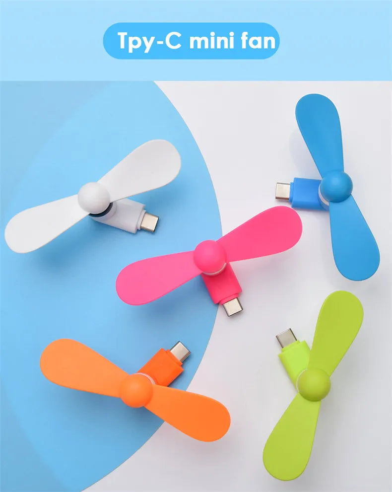 Mini USB Fan DC5V Portable Summer Cooling Fan Multifunctional Fan For iPhone Samsung HuaWei Mobiles Android Type-C Universal