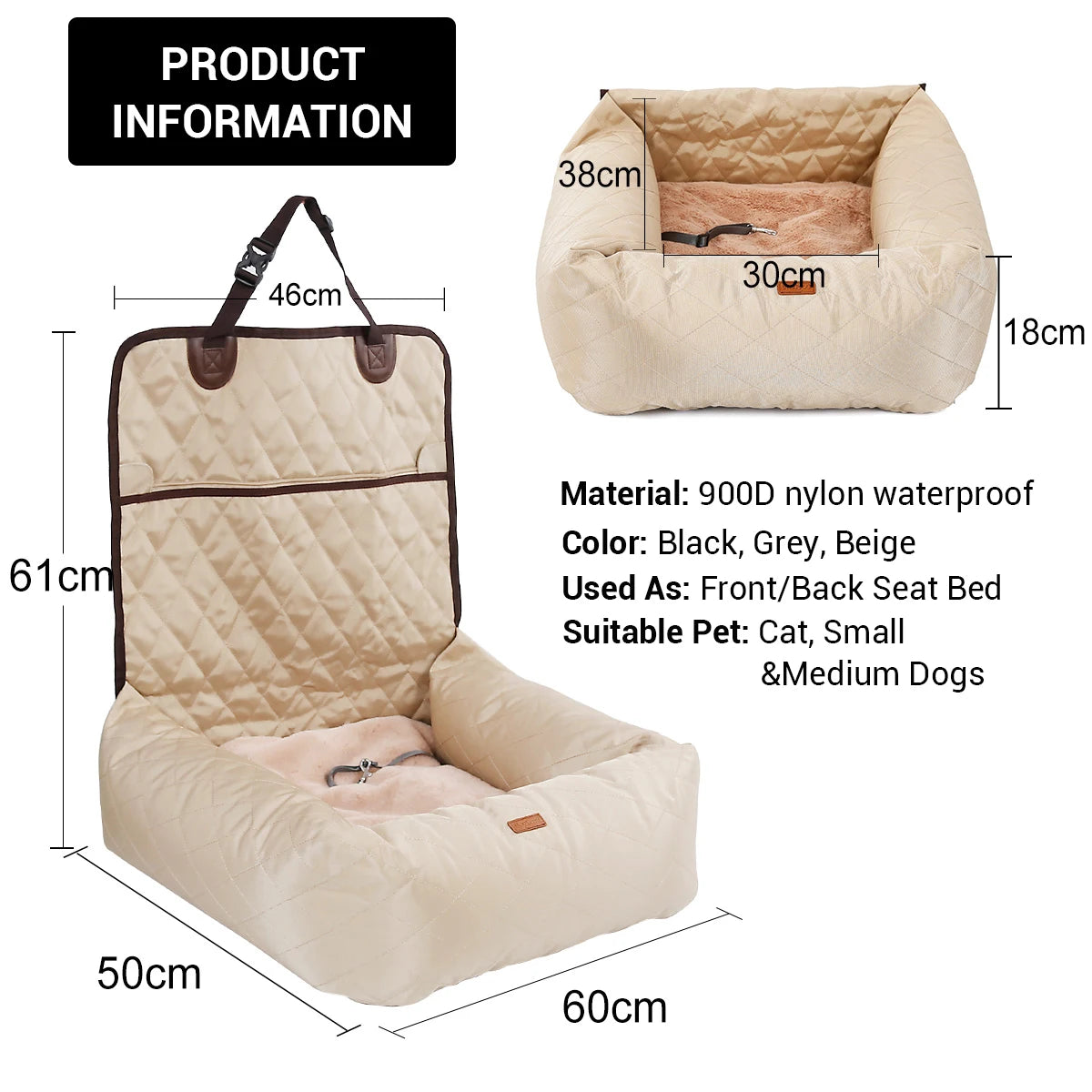 Dog Car Seat Booster Waterproof Durable Car Seat Bed for Small Medium Dogs Front/Back Seat Luxury Pet Travel Car Seat Protector