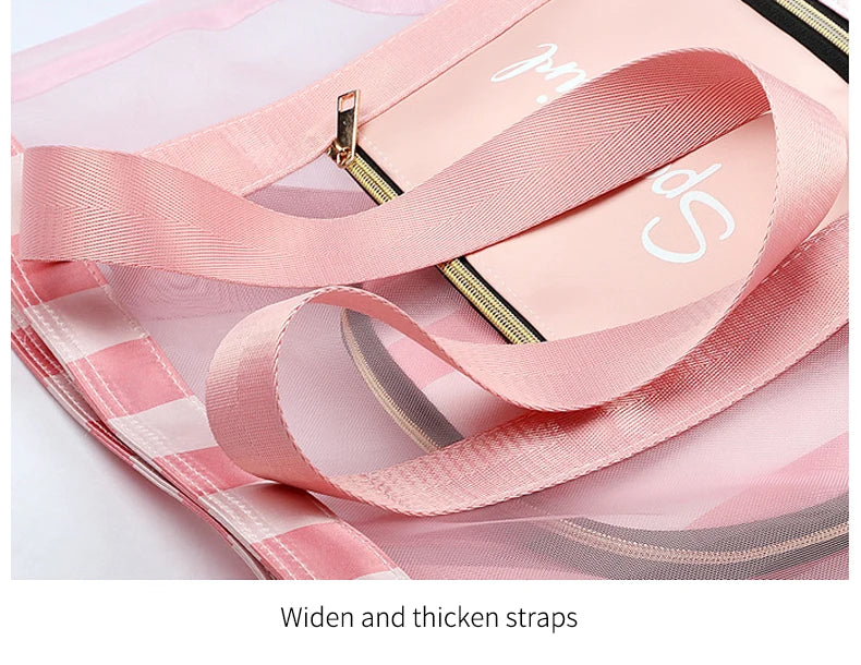 Women Swimming Bag Clear Mesh Bags Handbags Wet Dry Net Pool Beach Pouch Sac De Sport Striped Transparent Shoulder Bag XA387WA
