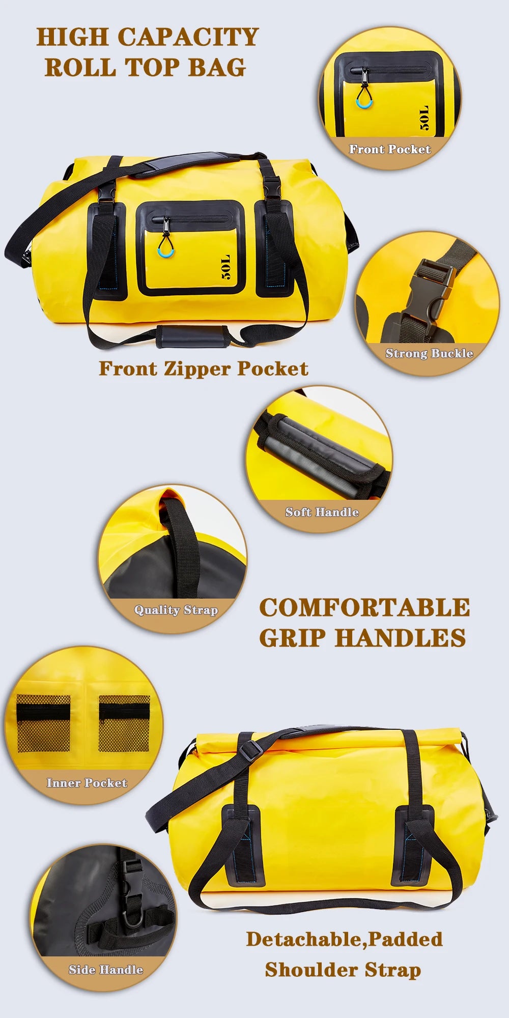 50L 70L 120L Outdoor Waterproof Dry Bag Water Sports Handle Packing Beach Swimming Luggage Camping Motocycle Game