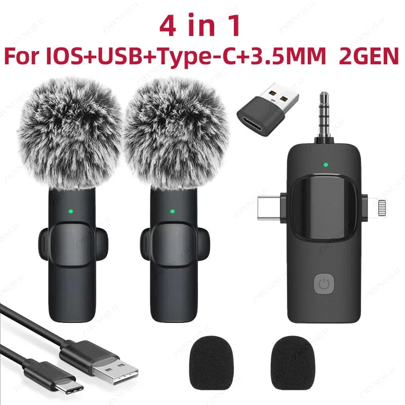 4 in 1 Wireless Lavalier Microphone 3.5Mm Intelligent Noise-Reducing Mic for Iphone Android SLR Camera Loudspeaker Speake Radio-ADS1502