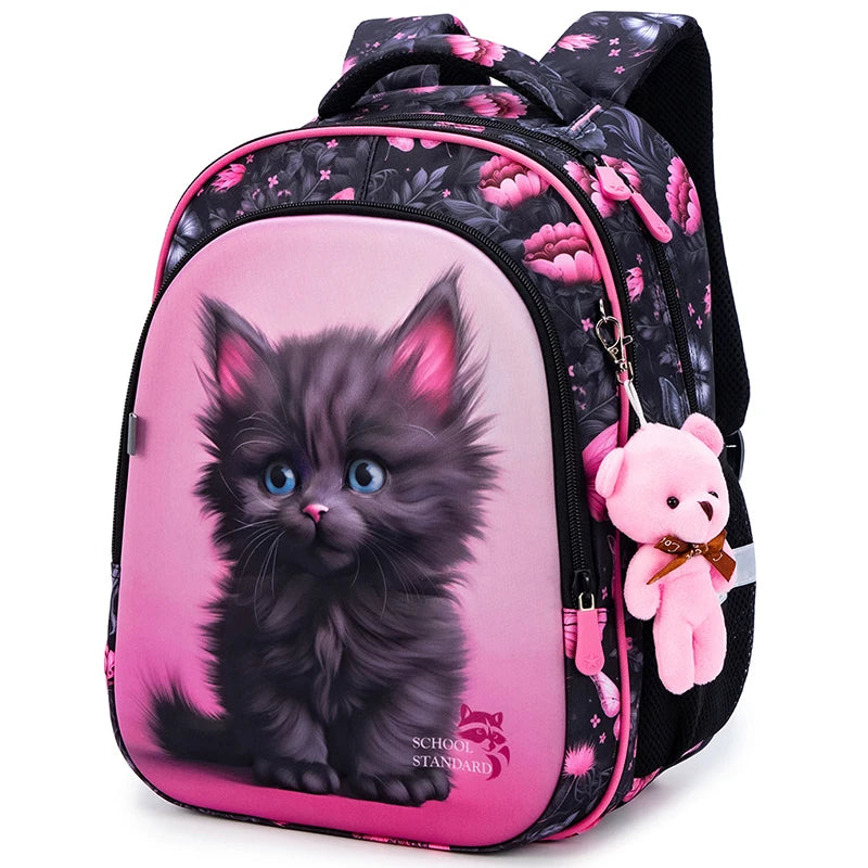 Orthopedic School Bags For Girls Cartoon Cat 3D Folded Backpacks Girl Waterproof Children School Bag Kids Mochila Escolar