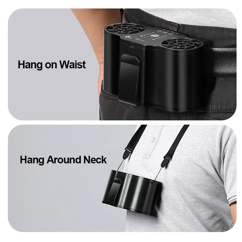 Portable Mini Waist Clip Fan with 20000mAh USB Rechargeable Battery Wireless Neck Fan for Sports Outdoor Working