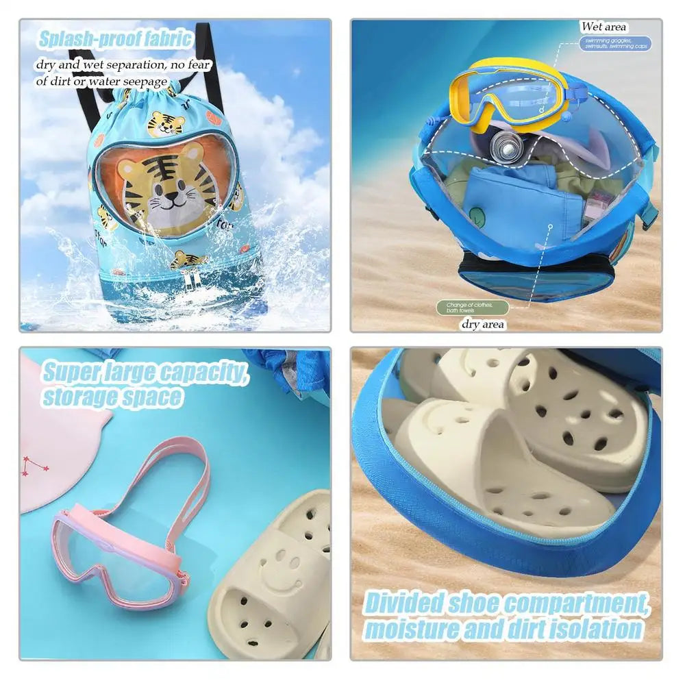 Children's Swimming Bag Wet Dry Separation with shoe compartment swimsuit storage bag Sports Portable Backpack for Boys Girls