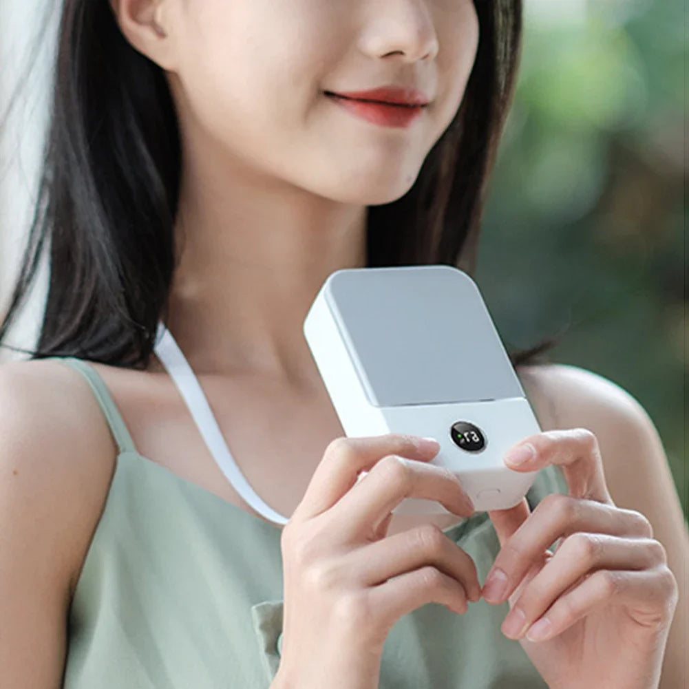 Portable USB Rechargeable 3 Speed Mute Personal  Waist Clip on  Summer Air Cooler Mini Digital Display Hanging Neck Fan
