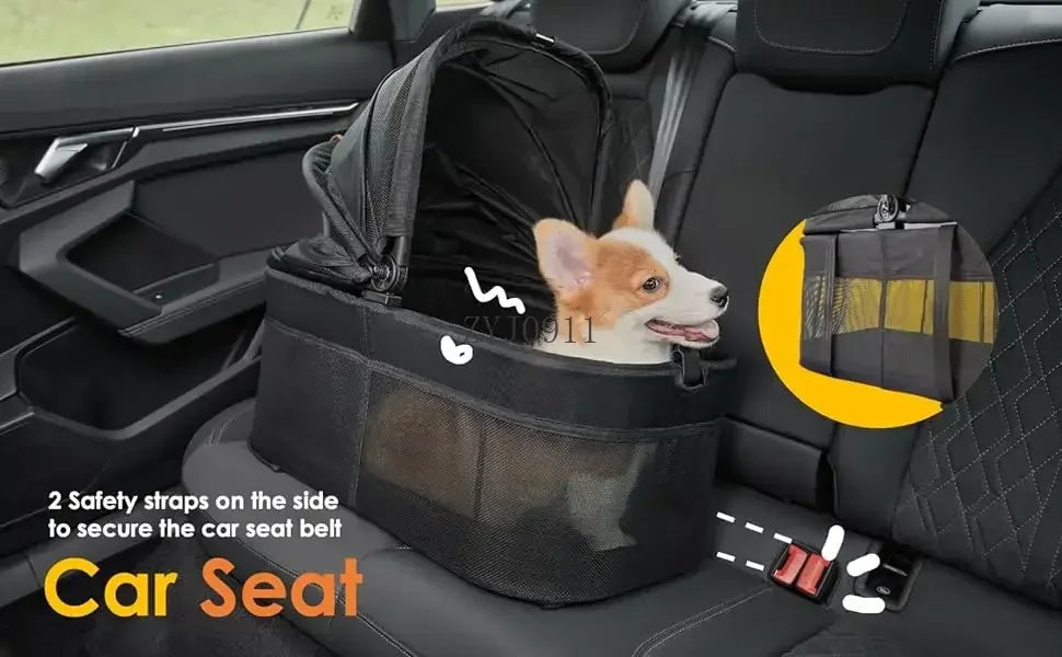 Folding 3-in-1 Dog Stroller with Removable Travel Carrier